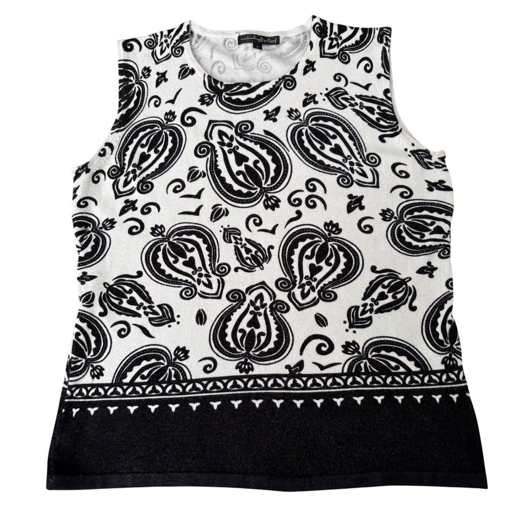 Pier 1 New York Black White Paisley Knit Sleeveless Tank Top Large Layering